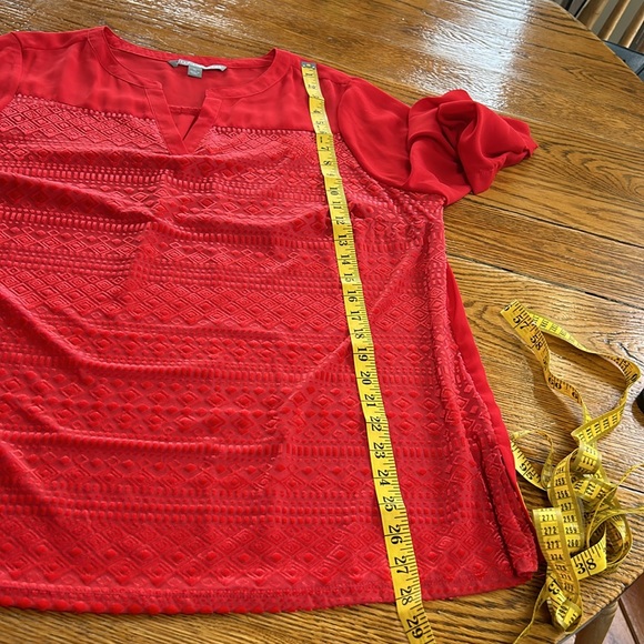 Valerie Stevens red blouse with velvet detail on front. Size XL. V-Neck. - Picture 4 of 11
